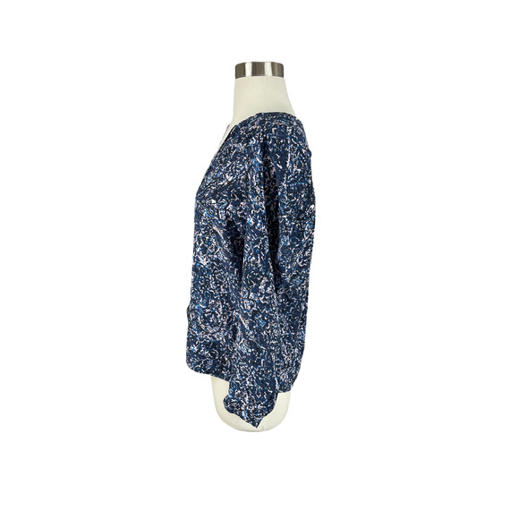 Rebecca Taylor 0 Blue Pink Tassel V Neck Peasant Blouse 100% Silk - Picture 3 of 4